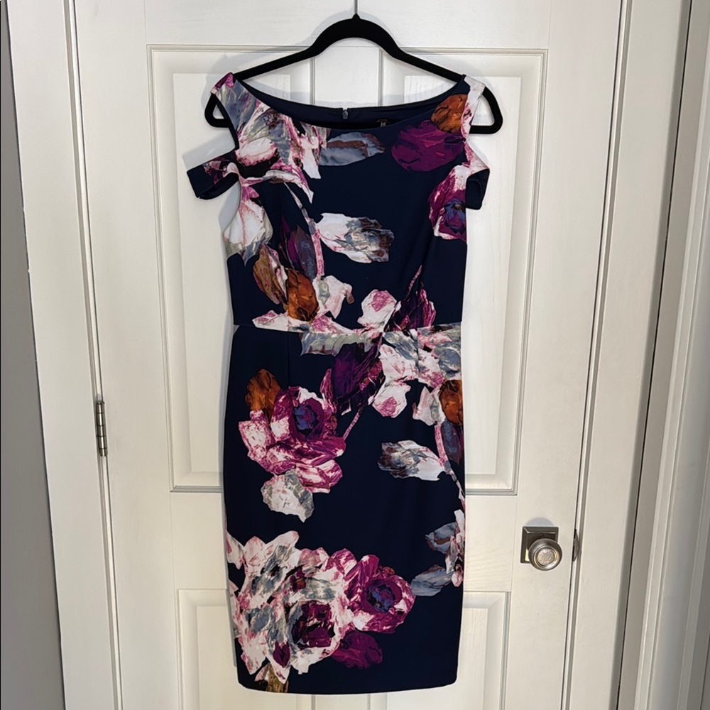 Trina Turk Black Sheath Dress with Cold Shoulder and Sleeveless Design